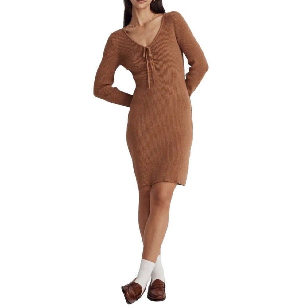 Madewell Tie Front Ruched Bodycon Mini Dress
